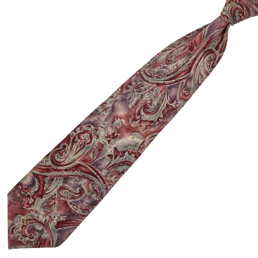 Karl Lagerfeld Vintage Men's Silk Necktie USA Designer Maroon‎ Purple Paisley